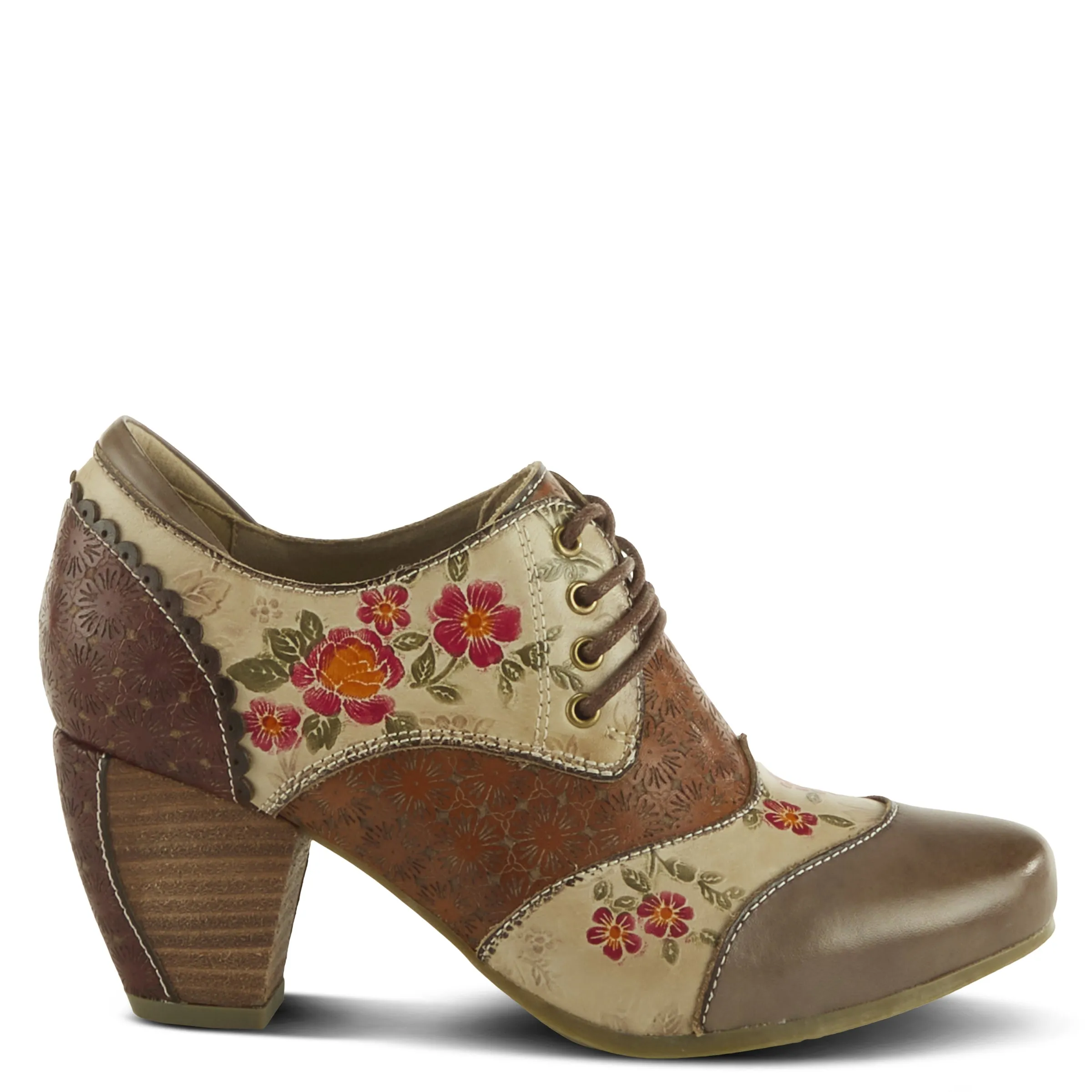 Spring Step Shoes L'Artiste Adelvice Fleur Women's Modern Floral Pattern Chunky Heel Shoes Pinpoint Oxford Fabric