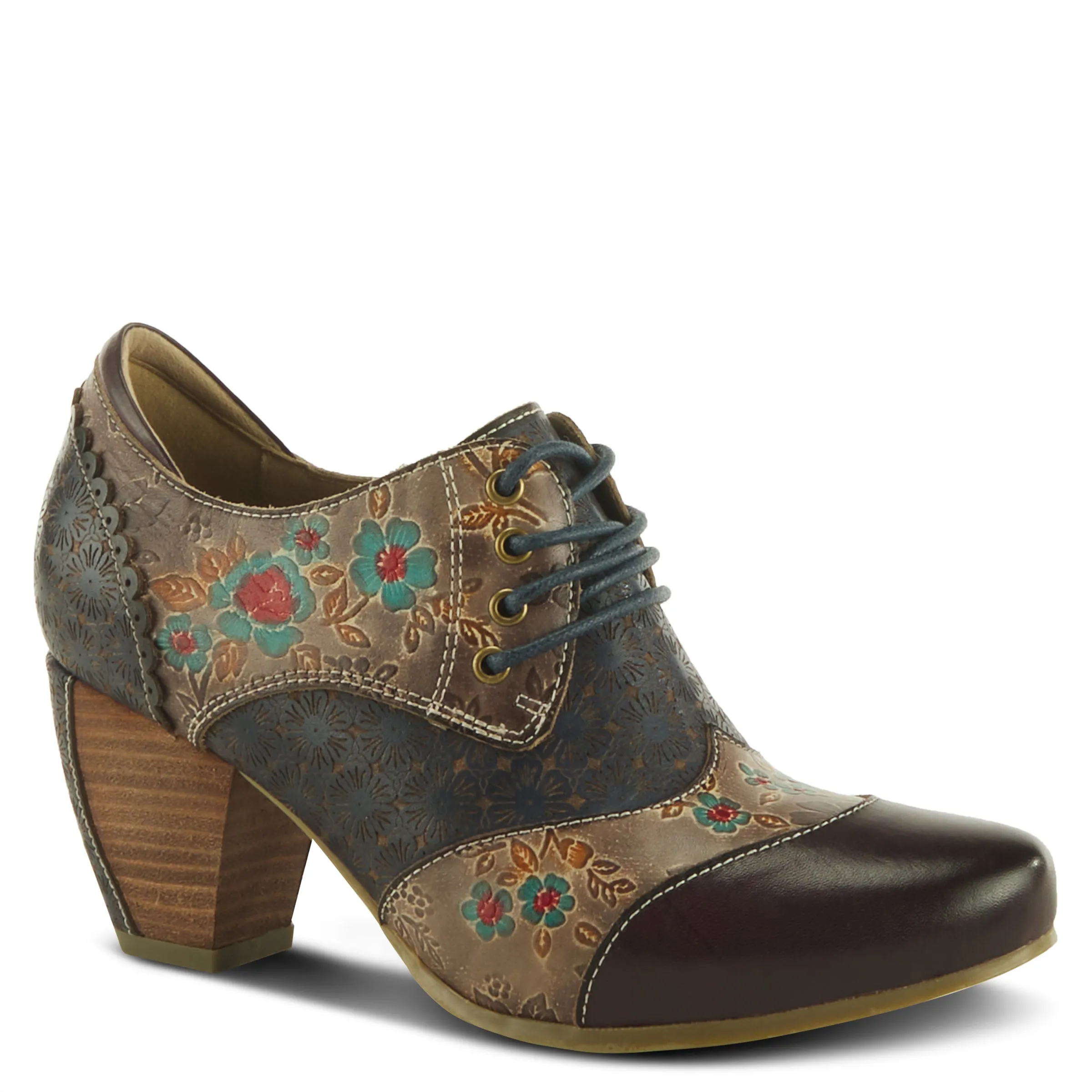 Spring Step Shoes L'Artiste Adelvice Fleur Women's Modern Floral Pattern Chunky Heel Shoes Malone Souliers Oxfords