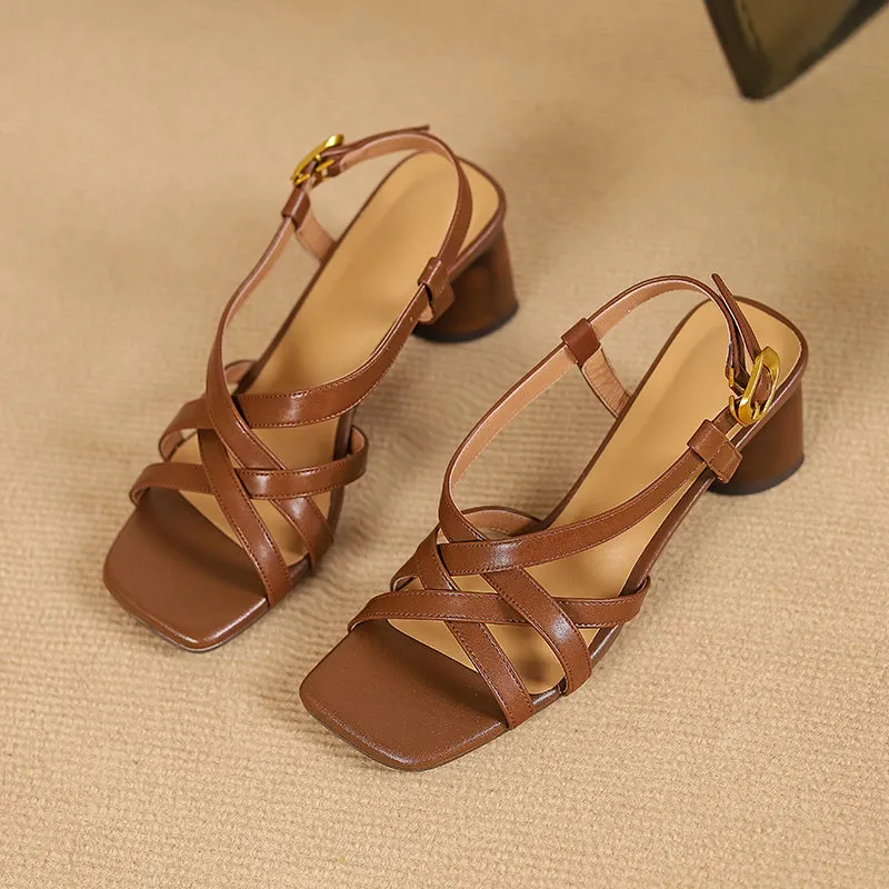 Closed Sandals Women's Chunky Heeled Cross Strap Slingback Sandals