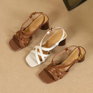Women's Chunky Heeled Cross Strap Slingback Sandals Sandals And Socks