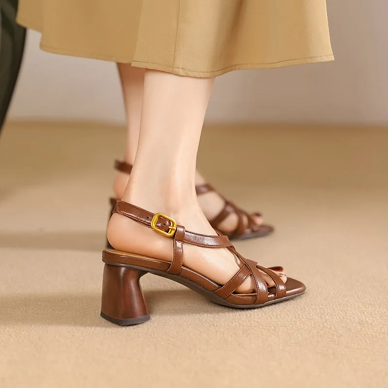 Pons Sandals Women's Chunky Heeled Cross Strap Slingback Sandals