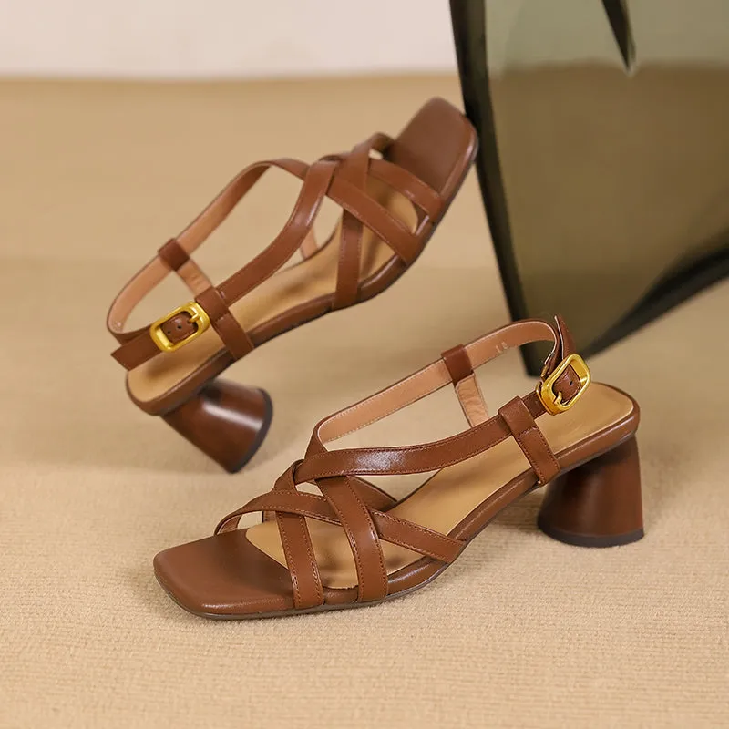 Sandals Royal Barbados Map Women's Chunky Heeled Cross Strap Slingback Sandals