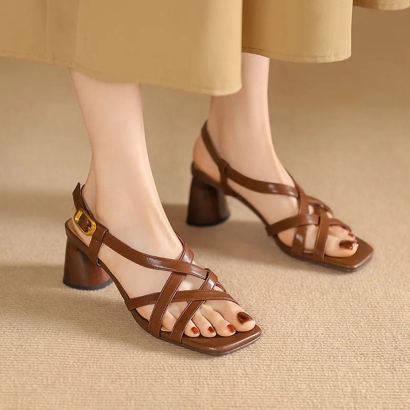 Sandals With Wedge Women's Chunky Heeled Cross Strap Slingback Sandals