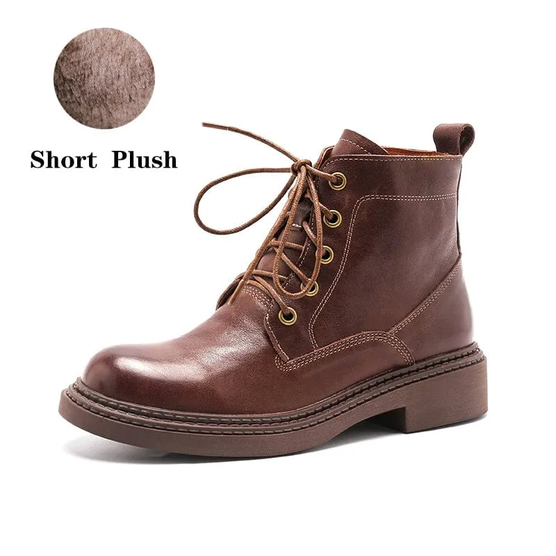 Retro Martin Boots Brush-Off Leather Round Toe Low Heel Bottine Flat Ankle Boots Black/Coffee Modern Essential Plain Toe Oxford Shoe