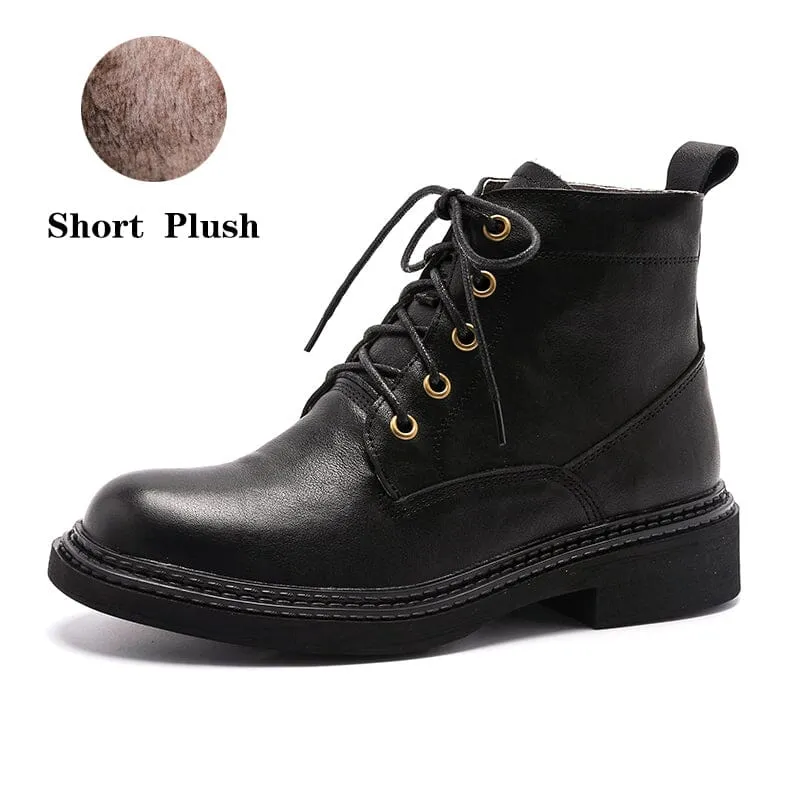 Retro Martin Boots Brush-Off Leather Round Toe Low Heel Bottine Flat Ankle Boots Black/Coffee Gary Oxfords