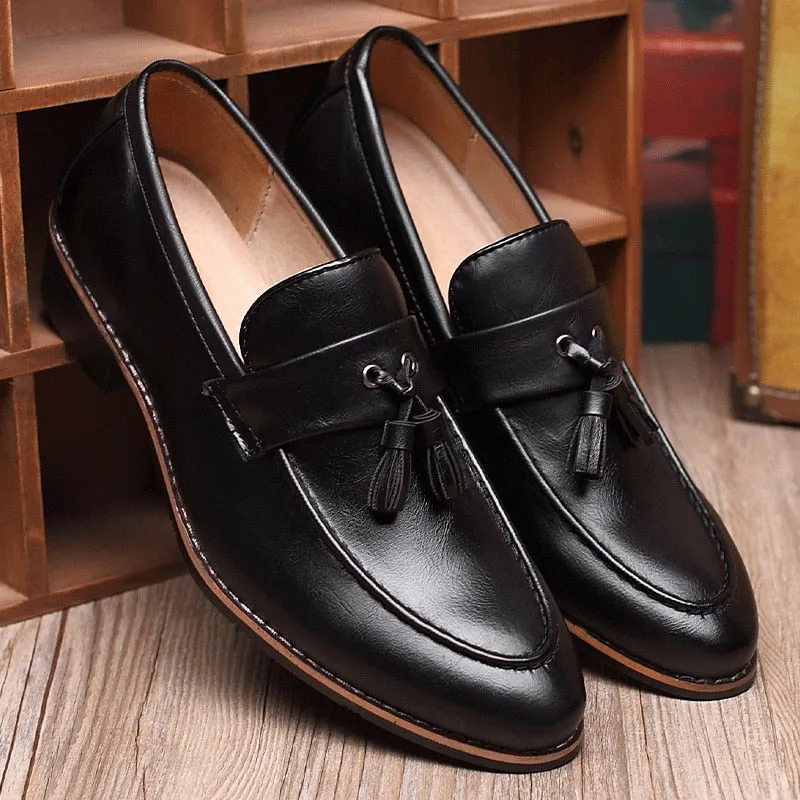 Men's Tassels Leather Oxford Dress Shoes Sheer Socks Loafers