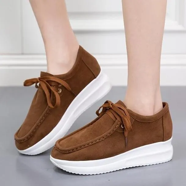 Women casual walking stitching lace up platform sneakers Fluevog Sneakers