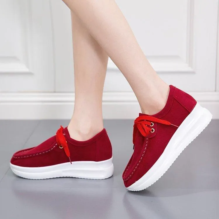 Women casual walking stitching lace up platform sneakers Asics Hiking Sneakers