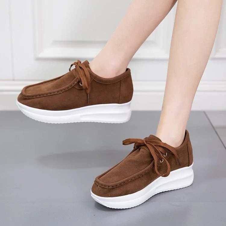 Vaulted Laces Sneakers Store Women casual walking stitching lace up platform sneakers