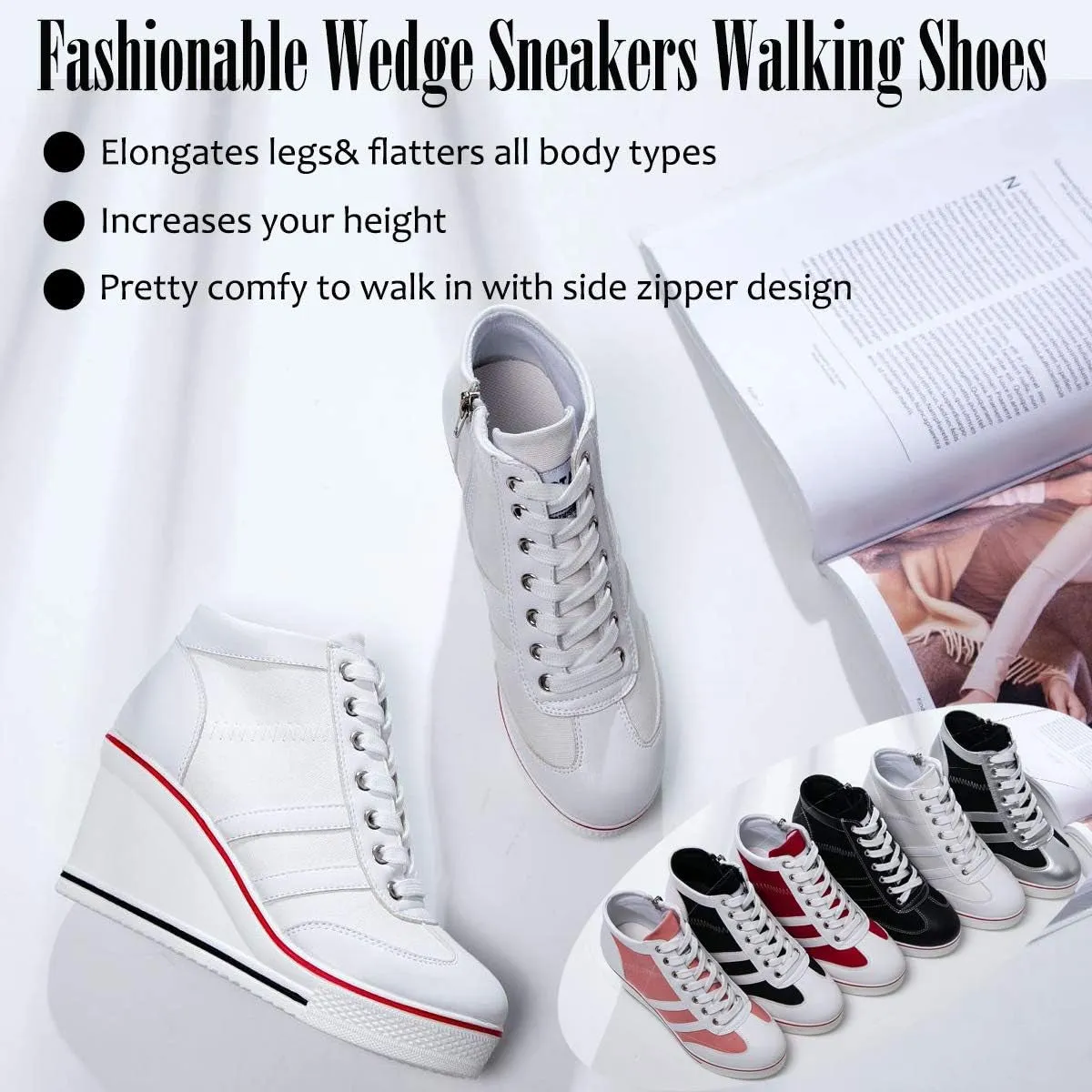 Air Sneakers Deals Women'S Wedge Sneakers Platform Wedge High Heel Sneakers Ankle Booties Fashion Canvas Walking Shoes
