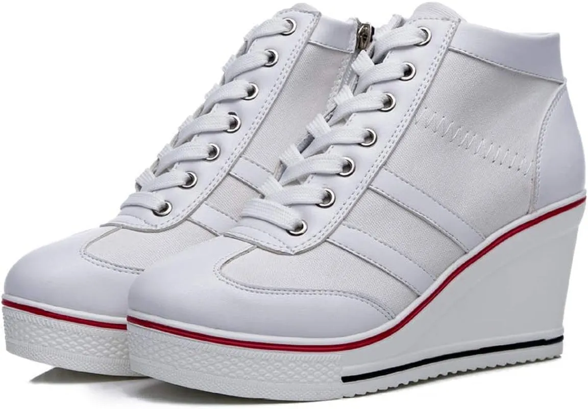 Phoenix Sneakers Women'S Wedge Sneakers Platform Wedge High Heel Sneakers Ankle Booties Fashion Canvas Walking Shoes