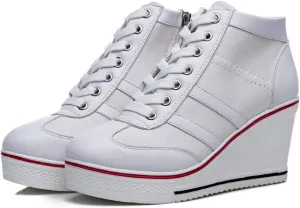 Playform Sneakers Women'S Wedge Sneakers Platform Wedge High Heel Sneakers Ankle Booties Fashion Canvas Walking Shoes