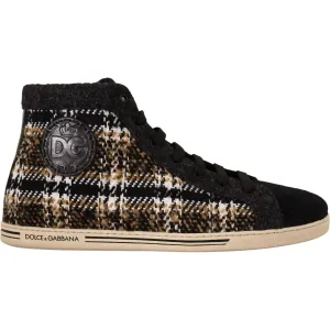 Dolce & Gabbana Beige Brown Wool Cotton High Top Sneakers Shushop Sneakers