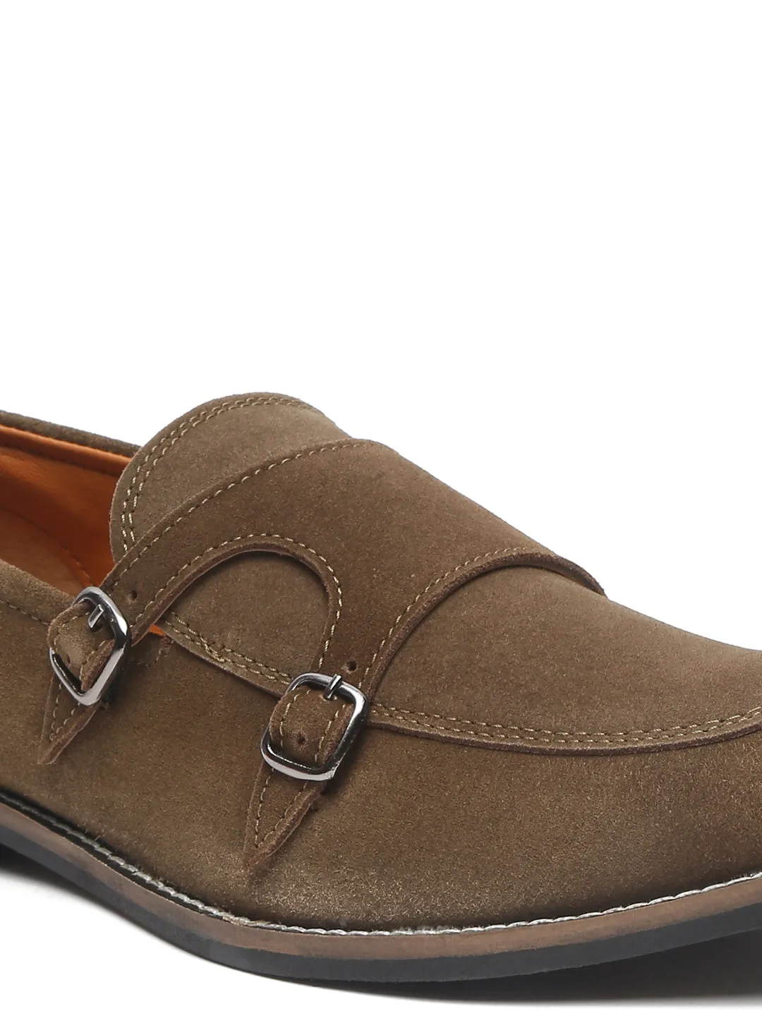 Teakwood Leather Men Solid Olive Round-Toe Monks- Clearance sale Common Projects Loafers