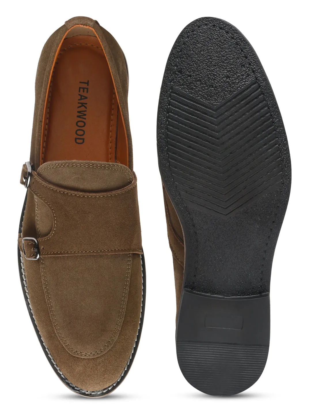 Teakwood Leather Men Solid Olive Round-Toe Monks- Clearance sale Louboutin Loafers