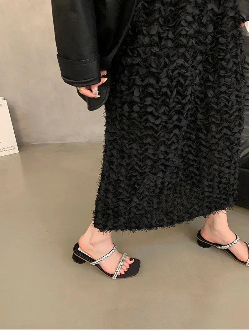 Pool Slides Shoes binfenxie Designer Open Toe Women Slippers Fashion Crystal Narrow Band Slides Ladies Elegant Dress Low Heel Sandalias Summer Shoes