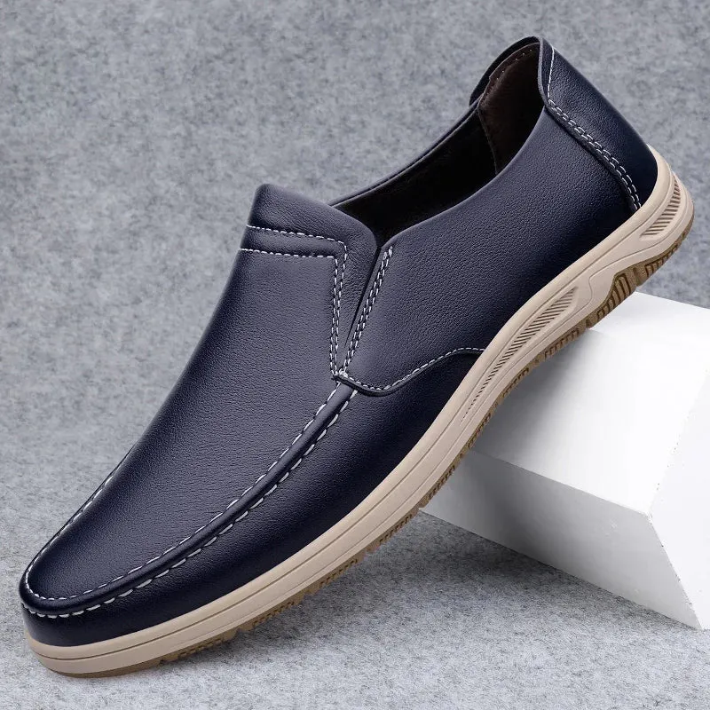 Aidase Shoes Men Slip-On Leather Shoes Casual Shoes Driving Moccasin Non-slip Loafers Men Bule Shoes Luxury Brand High Quality Loafers Bread Shoes