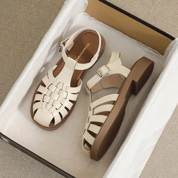 Open Toe Sandals With Heels Womans Casual Closed Toe Fisherman Sandals