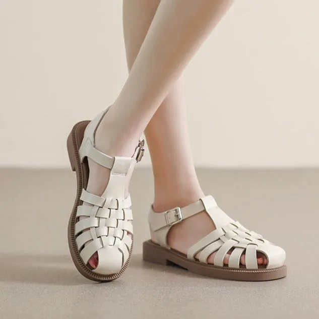 T Strap Sandals Heels Womans Casual Closed Toe Fisherman Sandals