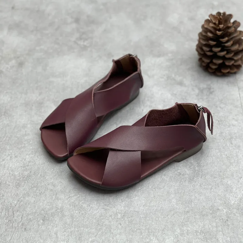 Summer Handmade Leather Cross-Strap Sandals for Women Shoes Sandals Ankle Tie