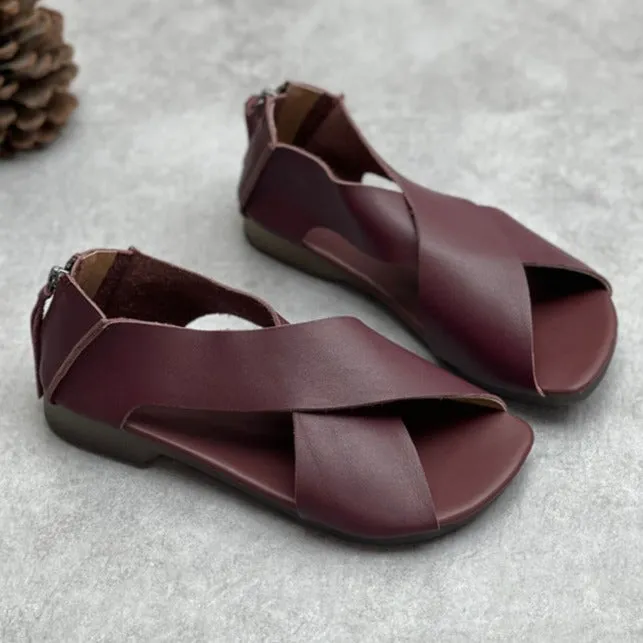 Sandals Contact Summer Handmade Leather Cross-Strap Sandals for Women Shoes