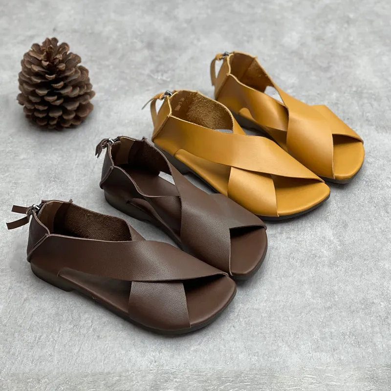 Summer Handmade Leather Cross-Strap Sandals for Women Shoes Clarks Sandals Clearance