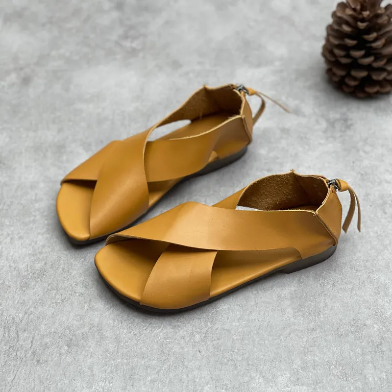 Summer Handmade Leather Cross-Strap Sandals for Women Shoes Sandals Discounts