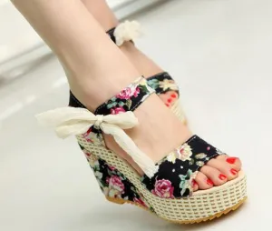 Fashion Women Sandals Summer Wedges Women's Sandals Platform Lace Belt Bow Flip Flops open toe high-heeled Women shoes Female Dollar Store Flip Flops