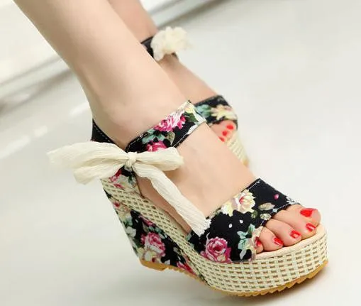 Fashion Women Sandals Summer Wedges Women's Sandals Platform Lace Belt Bow Flip Flops open toe high-heeled Women shoes Female Nordstrom Rack Flip Flops