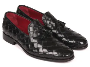 Barefoot Loafers Paul Parkman Men's Big Braided Tassel Loafers Black (ID#6623-BLK)