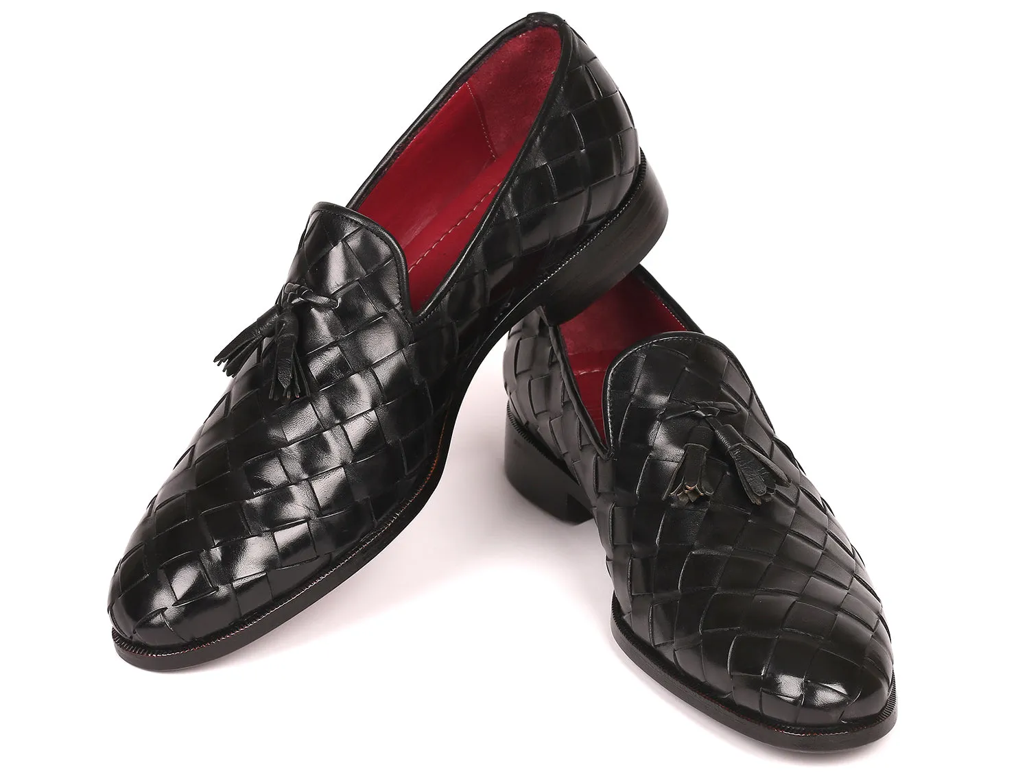 Loafers With Lug Sole Paul Parkman Men's Big Braided Tassel Loafers Black (ID#6623-BLK)