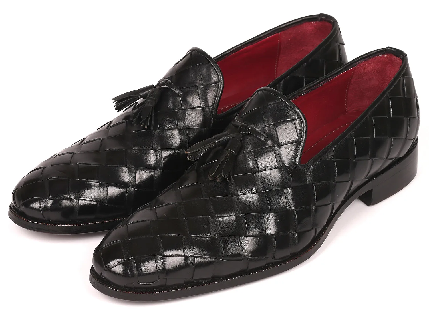 Penny Loafers And Socks Paul Parkman Men's Big Braided Tassel Loafers Black (ID#6623-BLK)