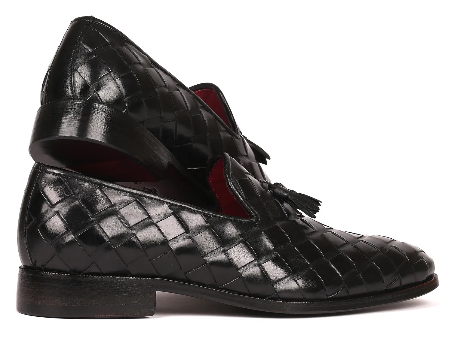 Paul Parkman Men's Big Braided Tassel Loafers Black (ID#6623-BLK) Shoes Uae Loafers