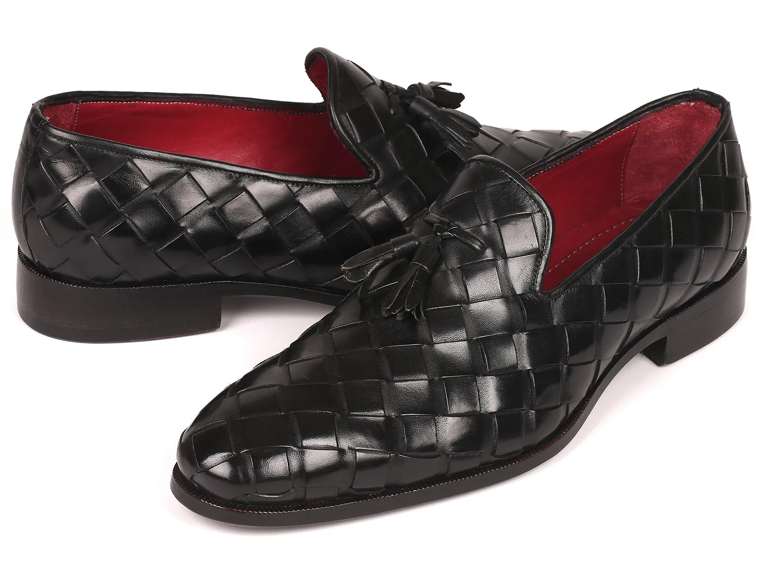 Kaveh Loafers Paul Parkman Men's Big Braided Tassel Loafers Black (ID#6623-BLK)