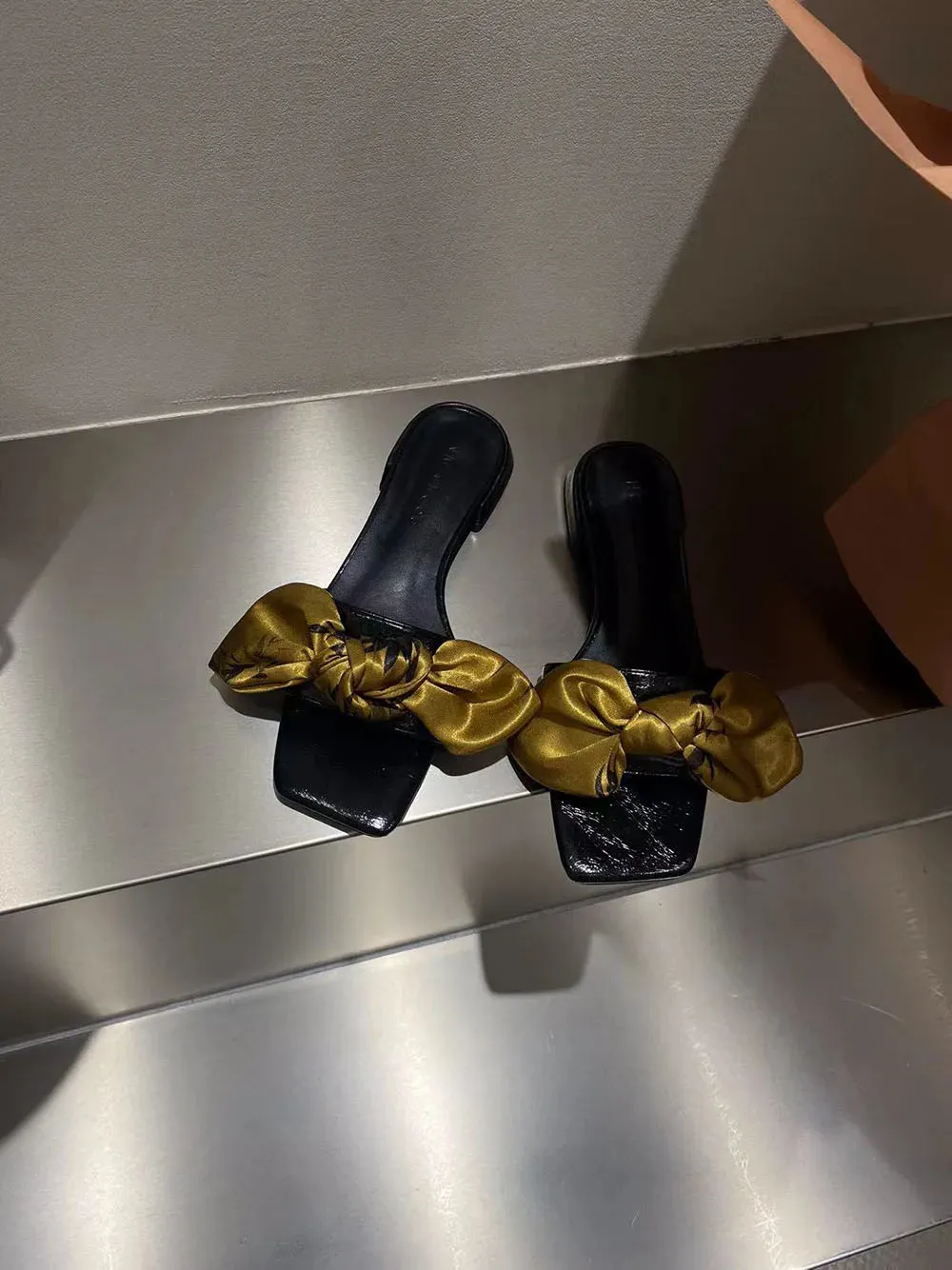 binfenxie  -  Casual Women Slippers Summer Dress Shoes Bow Design Casual Slides Summer Outside Mules Black Silver Size 35-39 Party Slippers China Slippers