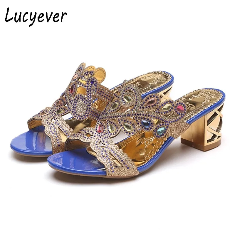 Relaxed Flip Flops Lucyever 2018 Summer New Bohemian Women Sandals Crystal High Heel Sandalias Classic Rhinestone Women Party Shoes Flip Flops