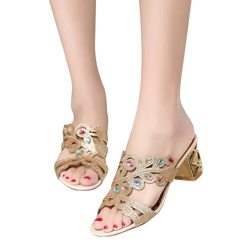 Christina From Flip Or Flop Lucyever 2018 Summer New Bohemian Women Sandals Crystal High Heel Sandalias Classic Rhinestone Women Party Shoes Flip Flops