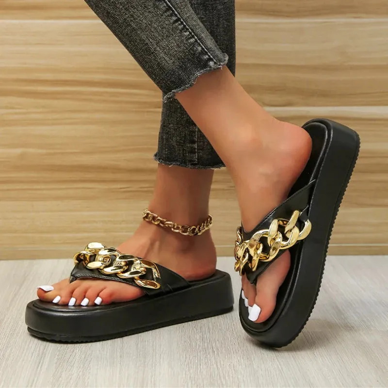 Top Rated Flip Flops Amozae-Women Chain Flats Platform Slippers Summer Shoes Sandals New Casual Flip Flops Beach Shoes Slingbacks Slides Women Home Zapatos