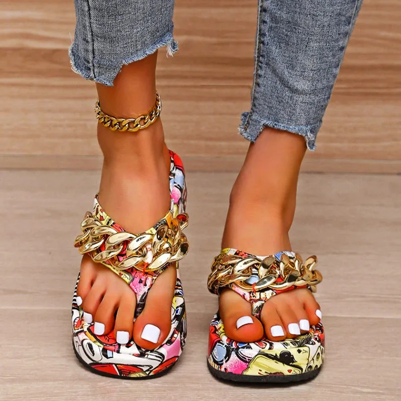 Amozae-Women Chain Flats Platform Slippers Summer Shoes Sandals New Casual Flip Flops Beach Shoes Slingbacks Slides Women Home Zapatos Gary Anderson Flip Or Flop
