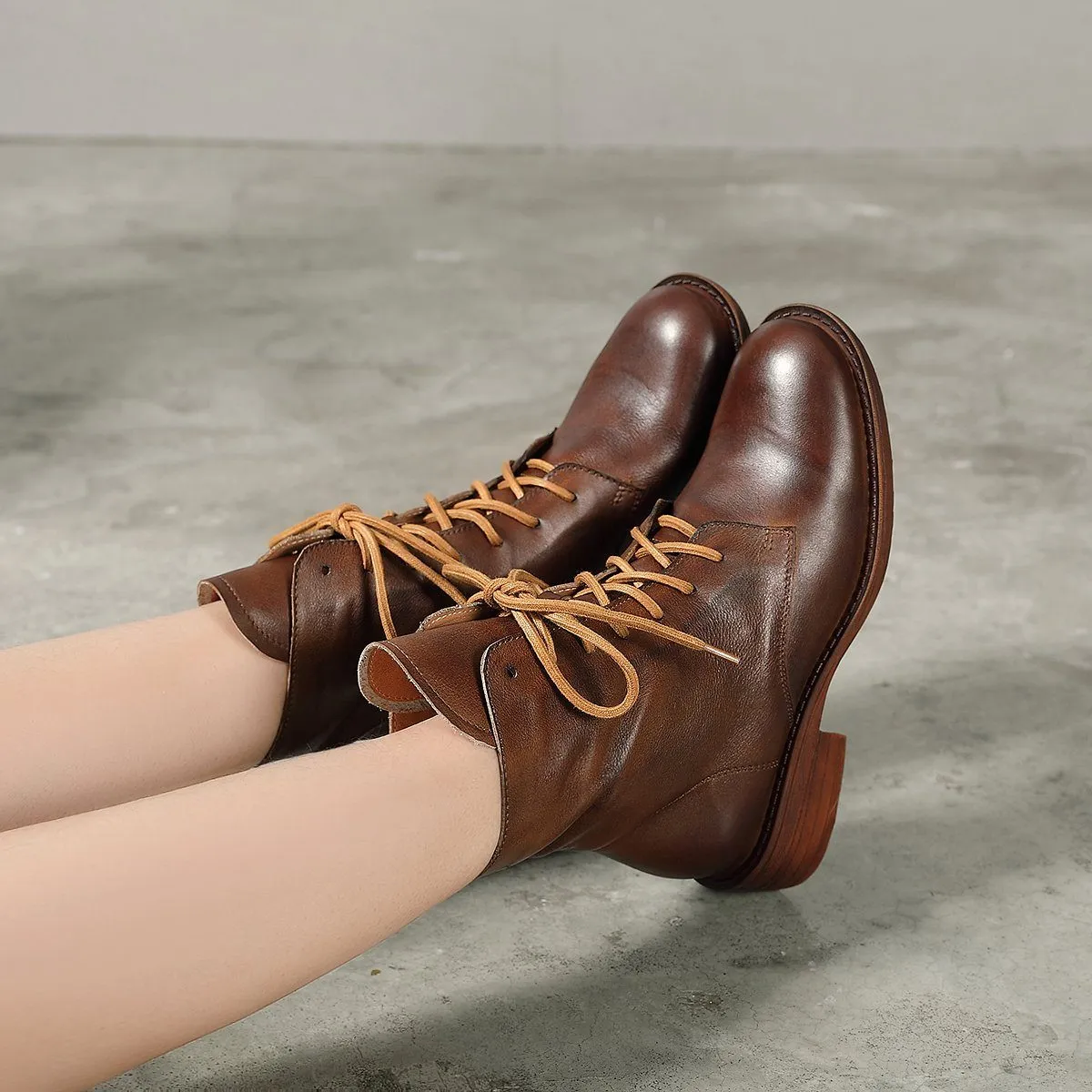 Winter Boots Handmade Genuine Leather Lace-Up Combat Boots Retro Martin Boots Chunky Ankle Boots Black/Coffee Magnanni Jadiel Patent Cap-toe Oxfords