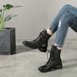 Oxfords Or Brogues Kingsman Winter Boots Handmade Genuine Leather Lace-Up Combat Boots Retro Martin Boots Chunky Ankle Boots Black/Coffee