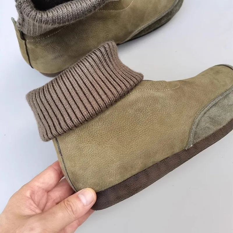 Oxfords Definition Zero Drop Soft Leather Barefoot Ankle Boots with Elastic Sock Tube in Coffee/Green