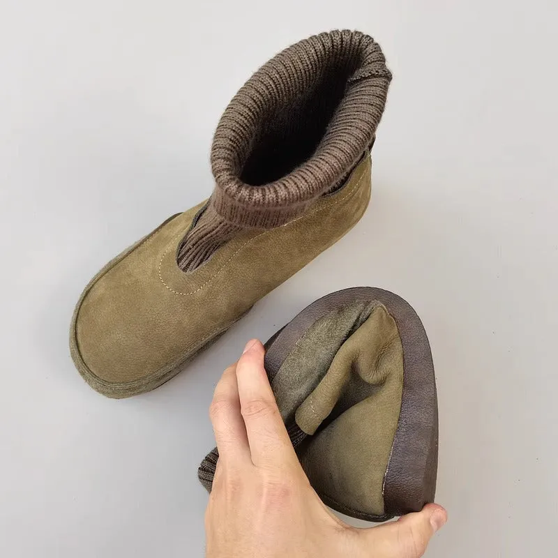 Zero Drop Soft Leather Barefoot Ankle Boots with Elastic Sock Tube in Coffee/Green Oxfords Sale