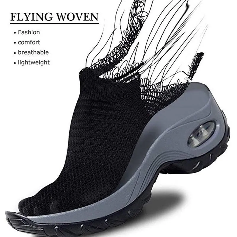 Black Sneakers Fashion Breathable Mesh Casual Shoes Platform Sneakers