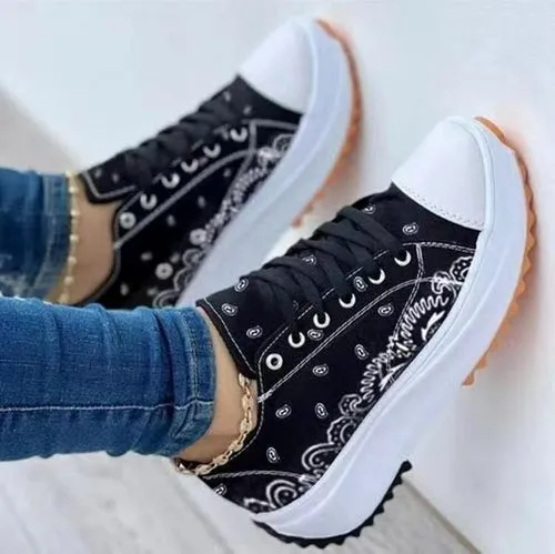 Retro High Top Sneakers Fashion Pattern Canvas Women Sneakers Casual Sport Shoes