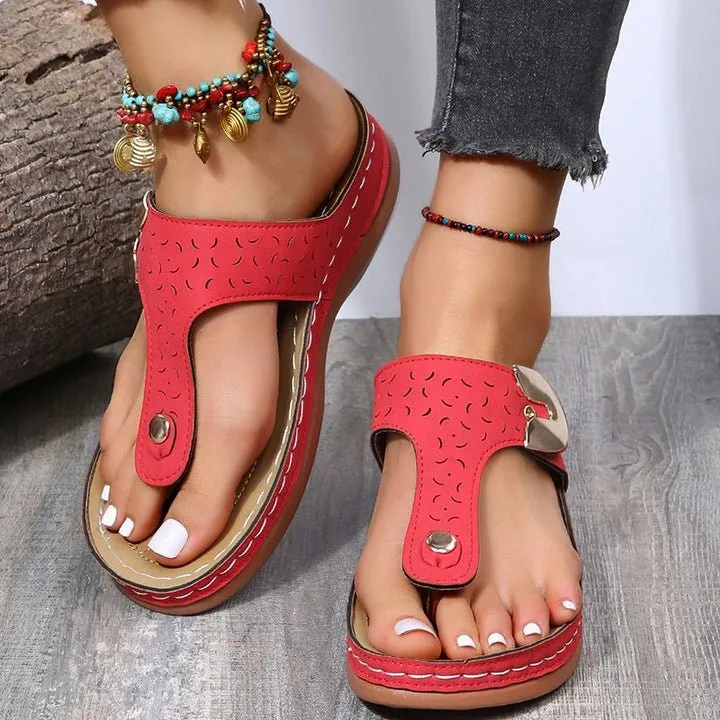 Roman Ladies Casual Wedges Flip Flops Mature Feet Flip Flops