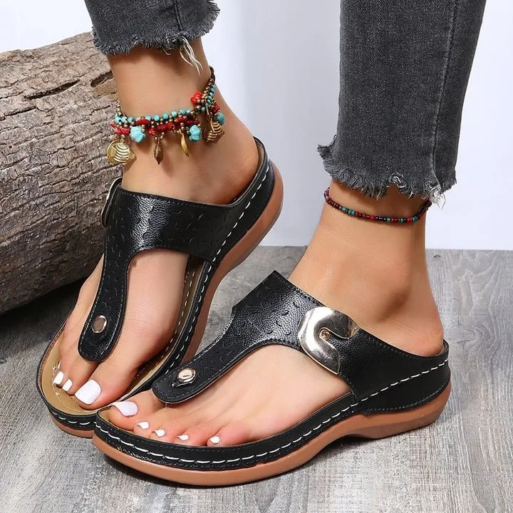 Flip Flop Strip Roman Ladies Casual Wedges Flip Flops