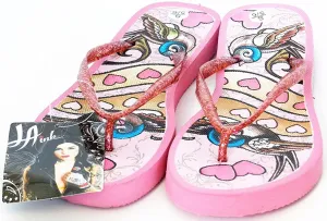 LA Ink Women's Juniors Pink Hearts Sparkle Classic Flip Flop Thong Sandals Akatsuki Flip Flops