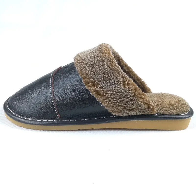 Fayuekey New Fashion Winter Leather Home Slippers Men Indoor\ Floor Outdoor Slippers Warm Cotton Plu Moroccan Babouche Slippers