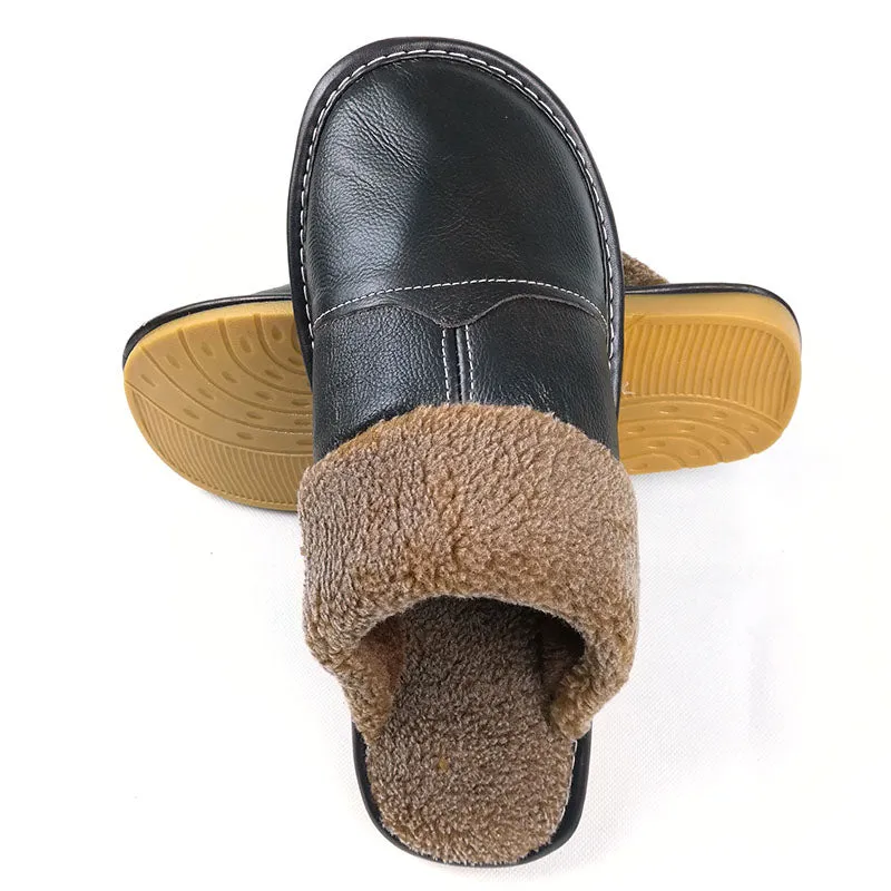 Fayuekey New Fashion Winter Leather Home Slippers Men Indoor\ Floor Outdoor Slippers Warm Cotton Plu Slippers Taz